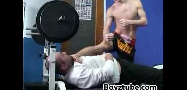  cute muscled twink kickboxer master tramples slave